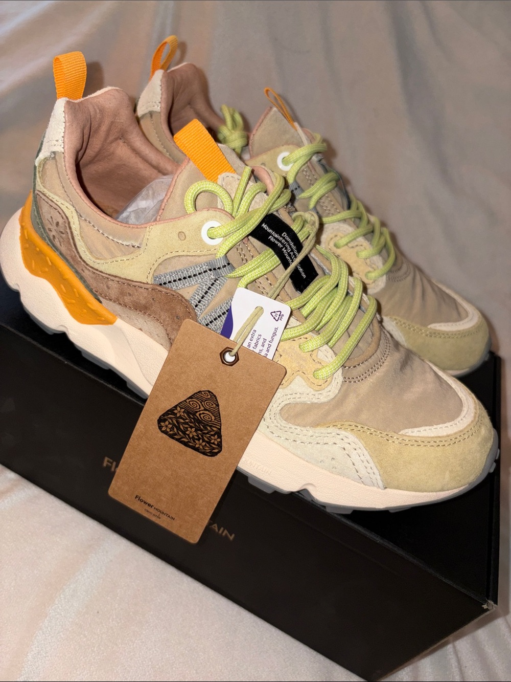 NWT Flower Mountain YAMANO 3 UNI Suede technical fabric sneakers - Beige-Yellow - Picture 10 of 16